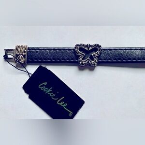 🦋🩶⭐️ 3 Charm Silver Tone on Black Faux Leather Bracelet by Cookie Lee